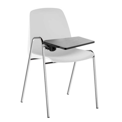 Set 5 sedie attesa impilabili scocche bianche polipropilene tavolette nere destra strutture acciaio cromo Verona 5XV501CRT-BNF
